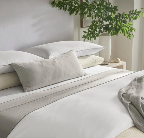 Percale Embellished Duvet Set White/Pewter Piped Edge
