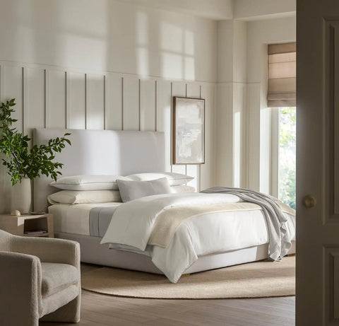 Percale Embellished Duvet Set White/Pewter Piped Edge