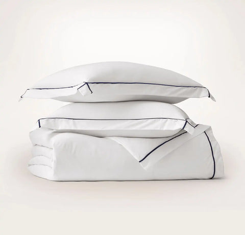 Signature Embellished Duvet Set White/Coastal Navy Embroidered