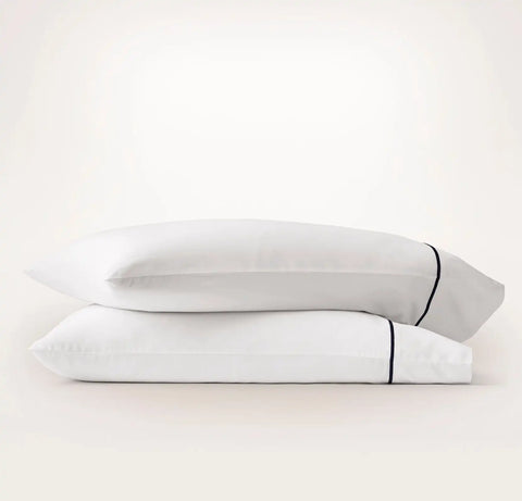 Signature Embellished Pillowcase Set White/Coastal Navy Embroidered