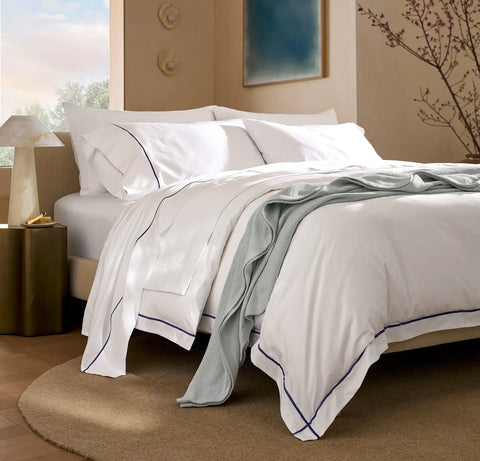 Signature Embellished Sheet Set White/Coastal Navy Embroidered