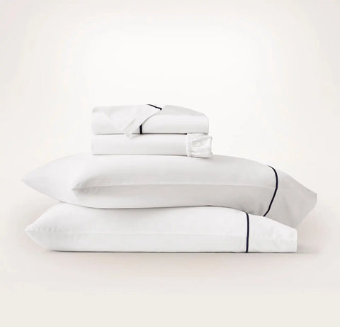 Signature Embellished Sheet Set White/Coastal Navy Embroidered