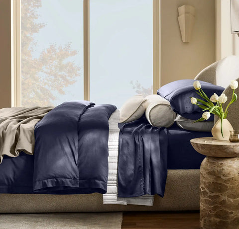 Percale Hemmed Sheet Set Coastal Navy