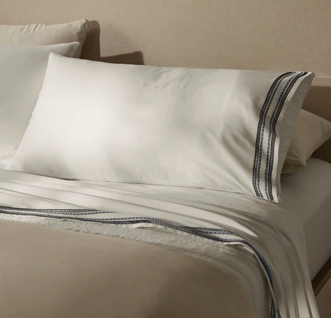 Signature Embellished Sheet Set White/Mineral Ladder Stitch
