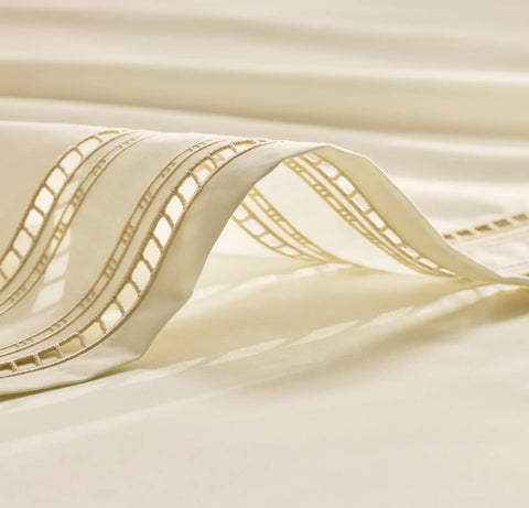Signature Embellished Sheet Set Cream/Sand Ladder Stitch
