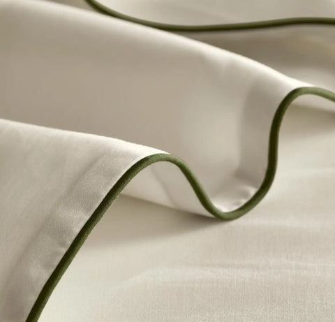 Signature Embellished Sheet Set Cream/Olivine Piped Edge