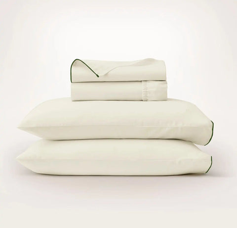 Signature Embellished Sheet Set Cream/Olivine Piped Edge