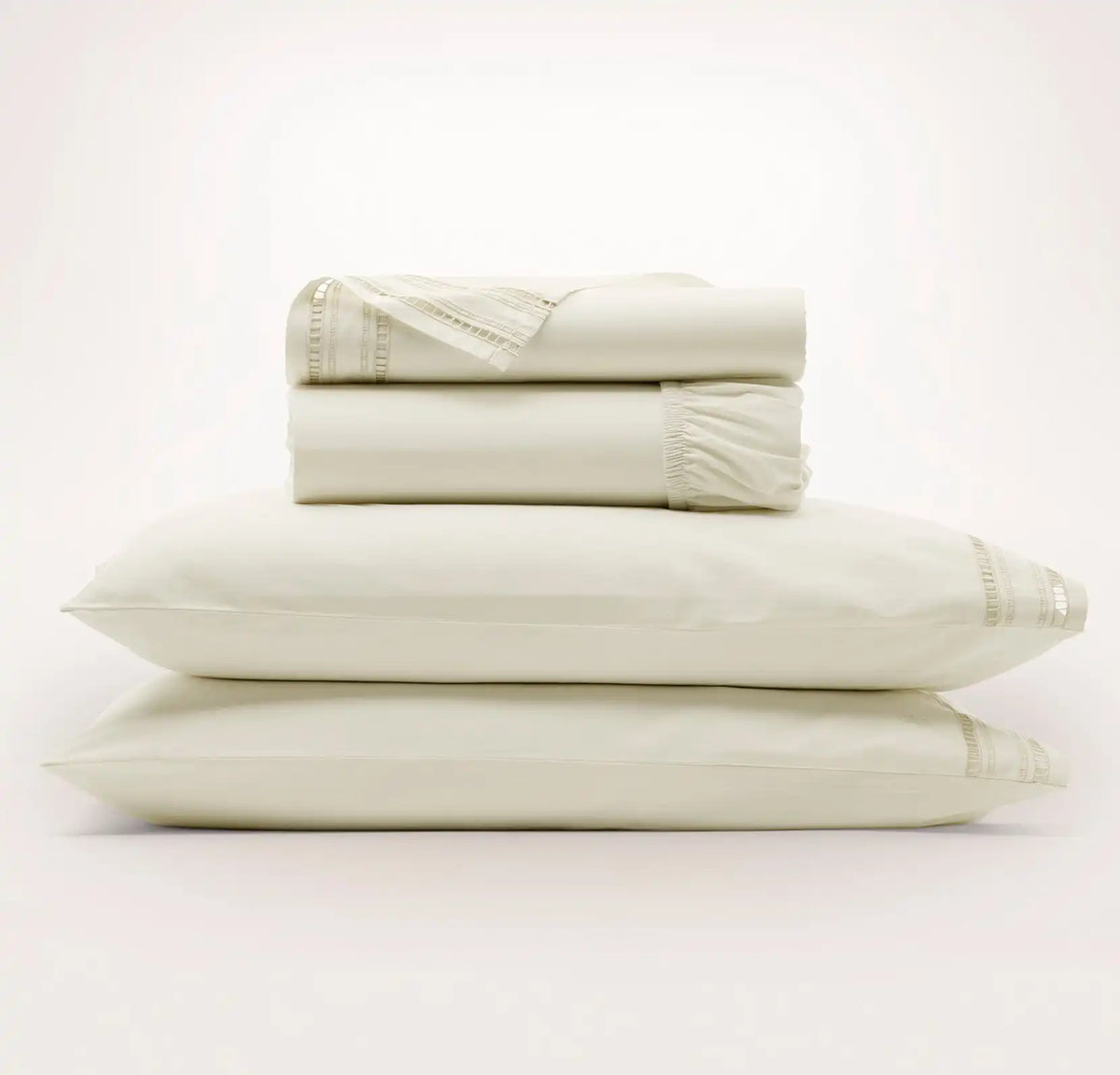 Signature Embellished Sheet Set Cream/Sand Ladder Stitch