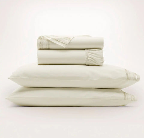 Signature Embellished Sheet Set Cream/Sand Ladder Stitch