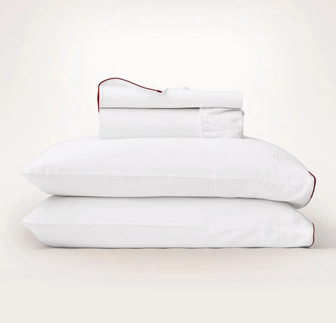 Signature Embellished Sheet Set White/Holly Piped Edge