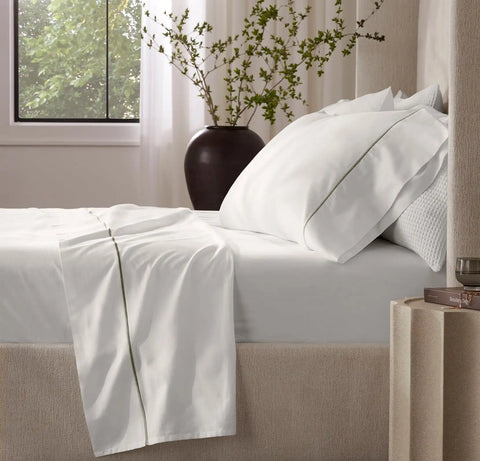 Signature Embellished Sheet Set White/Juniper Embroidered