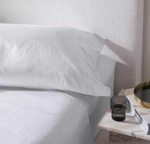 Signature Hemmed Sheet Set White/Mineral Delicate Stripe