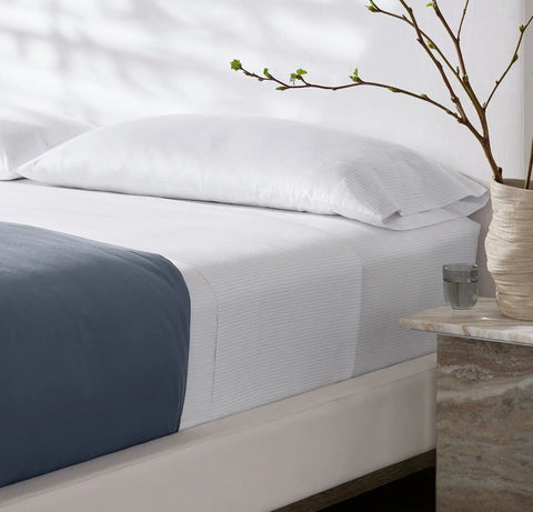 Signature Hemmed Sheet Set White/Mineral Delicate Stripe