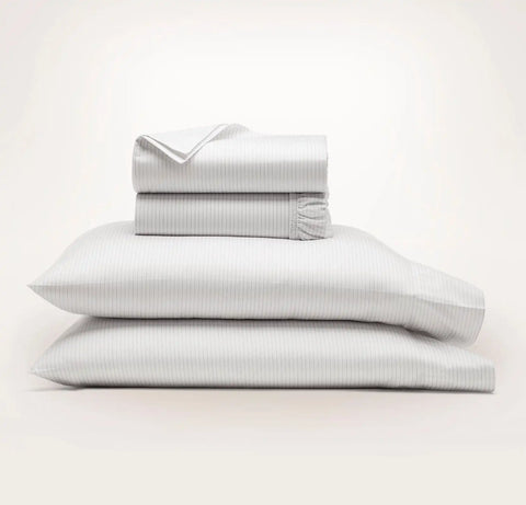 Signature Hemmed Sheet Set White/Mineral Delicate Stripe