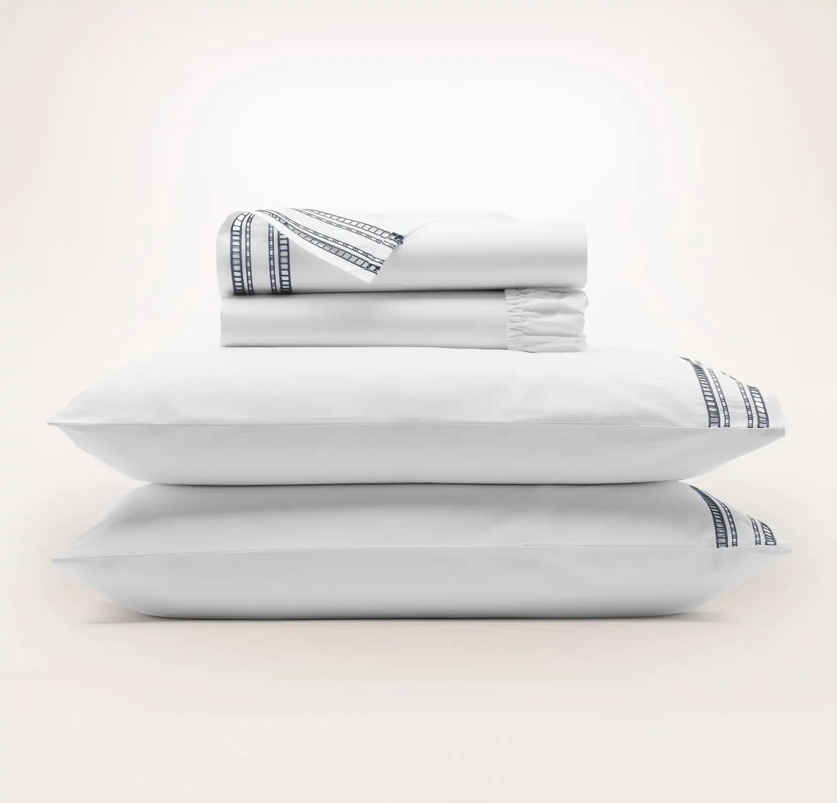 Signature Embellished Sheet Set White/Mineral Ladder Stitch