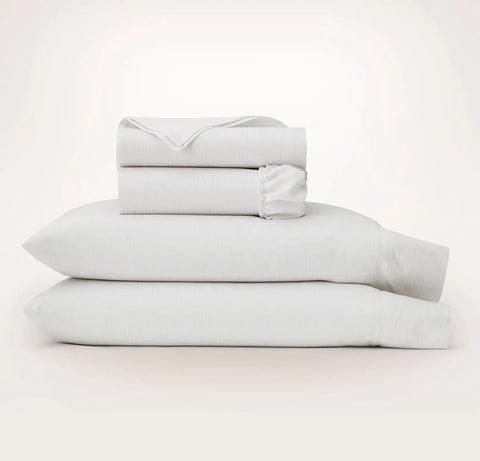 Signature Hemmed Sheet Set White/Oak Delicate Stripe