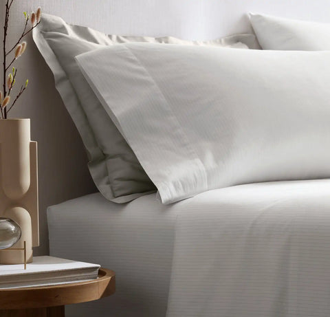 Signature Hemmed Sheet Set White/Pewter Delicate Stripe