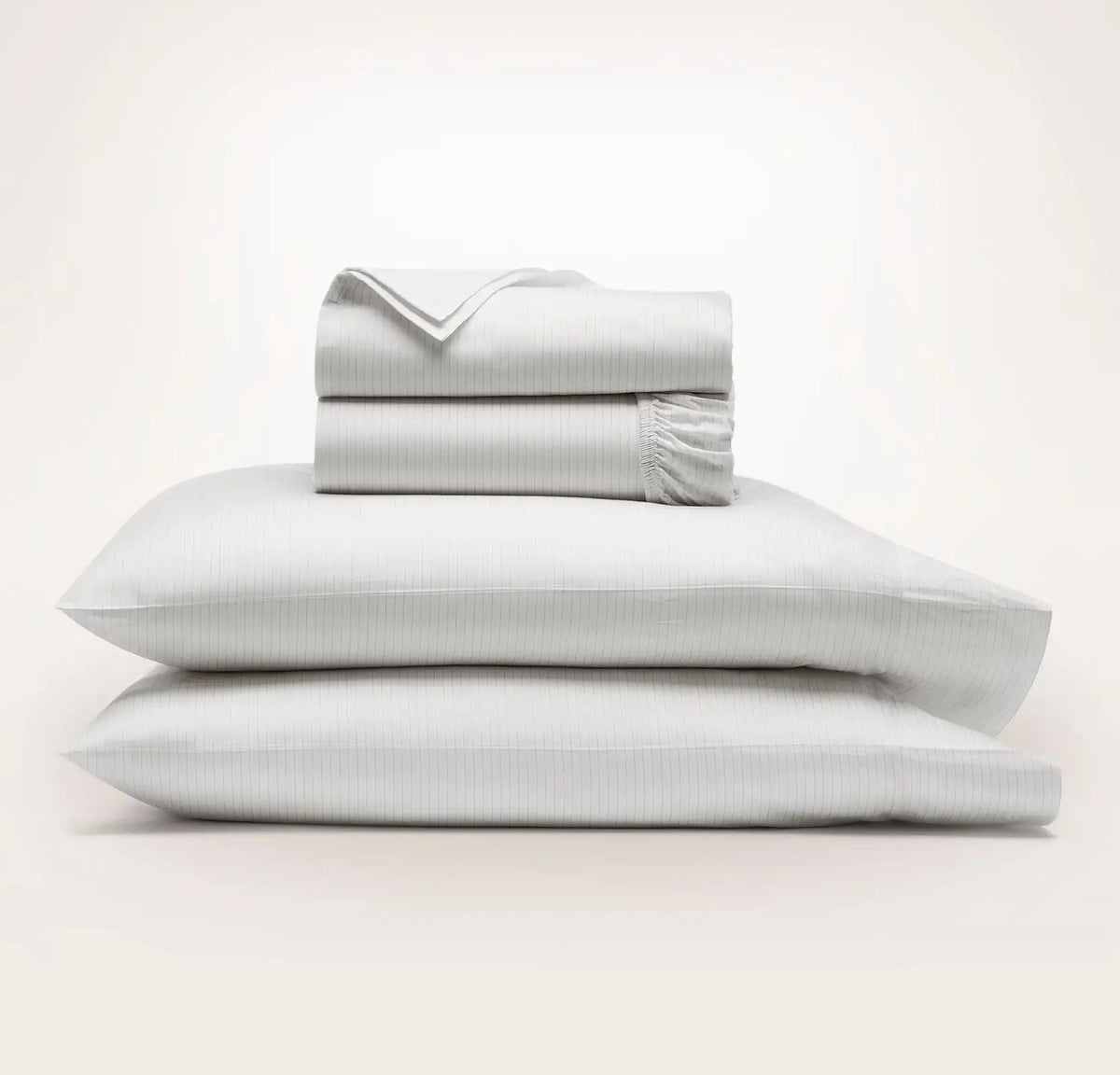 Signature Hemmed Sheet Set White/Pewter Delicate Stripe
