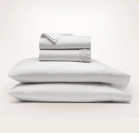Signature Hemmed Sheet Set White/Pewter Delicate Stripe
