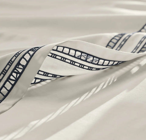 Signature Embellished Sheet Set White/Mineral Ladder Stitch
