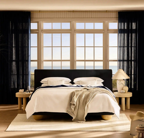 Signature Embellished Duvet Set White/Coastal Navy Piped Edge