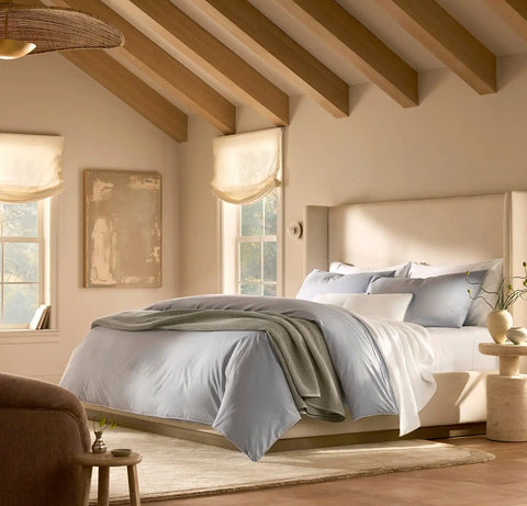 Percale Embellished Duvet Set Hydrangea/White Piped Edge