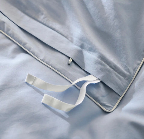 Percale Embellished Duvet Set Hydrangea/White Piped Edge