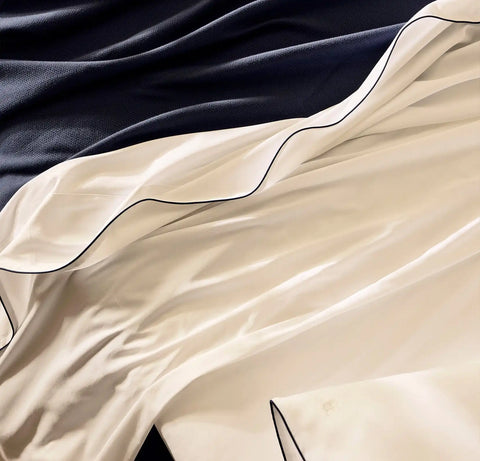 Signature Embellished Sheet Set White/Coastal Navy Piped Edge