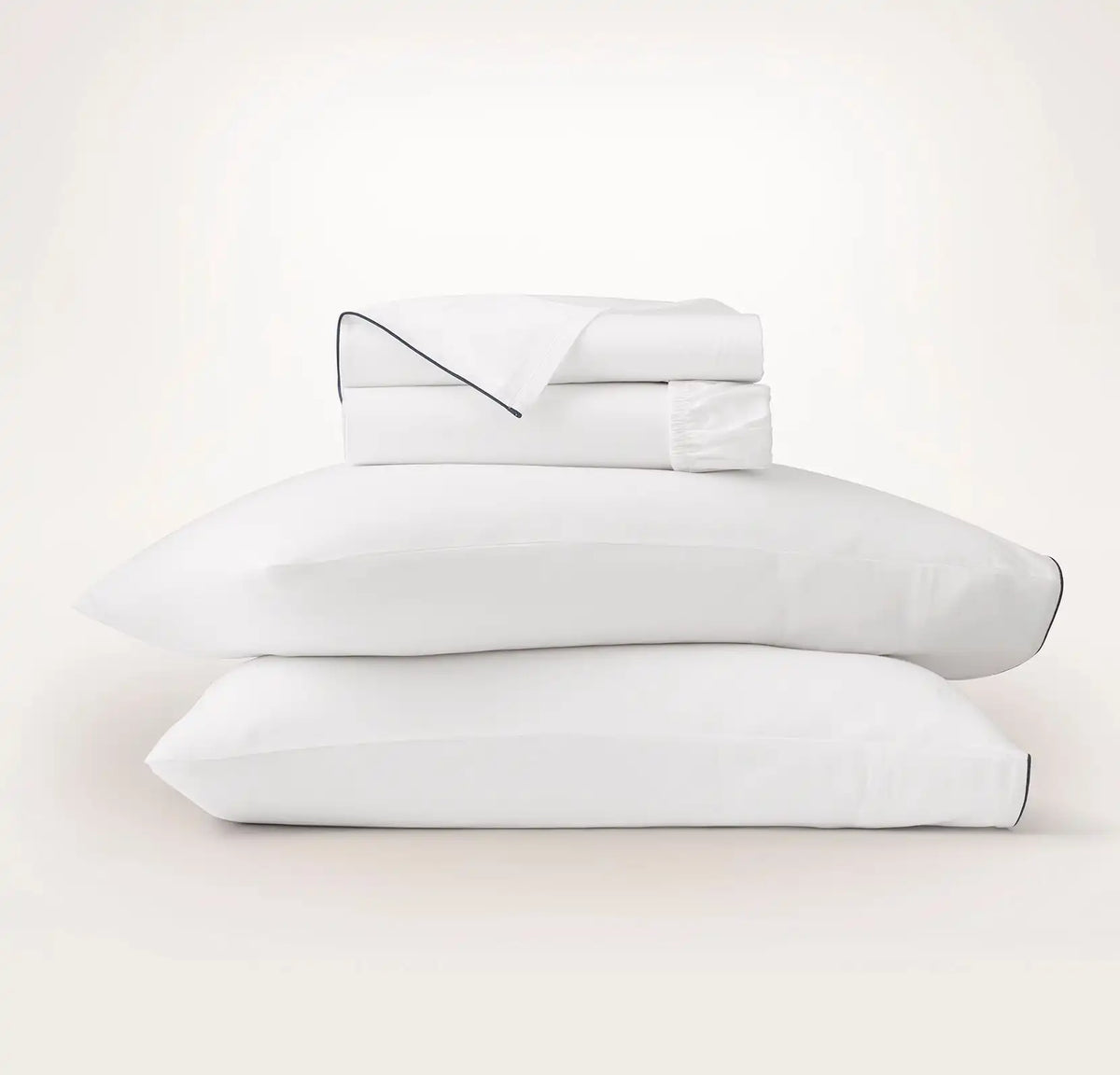 Signature Embellished Sheet Set White/Coastal Navy Piped Edge