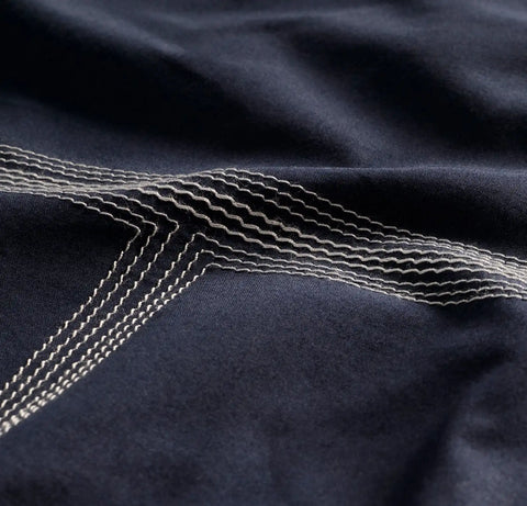 Percale Embellished Sheet Set Coastal Navy/White Sail Stitch