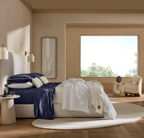 Percale Embellished Sheet Set Coastal Navy/White Sail Stitch