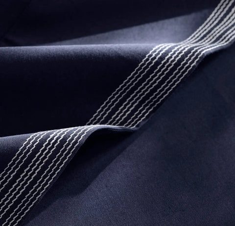 Percale Embellished Sheet Set Coastal Navy/White Sail Stitch