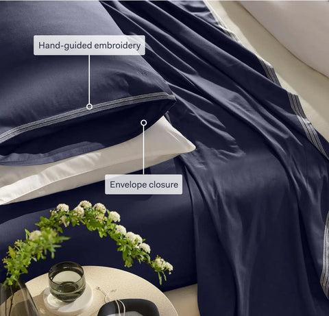 Signature Embellished Pillowcase Set Coastal Navy/White Sail Stitch