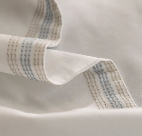 Signature Embellished Sheet Set White/Shore/Sand Sail Stitch