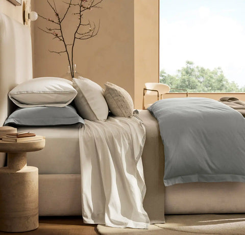 Percale Embellished Pillowcase Set White/Shore/Sand Sail Stitch