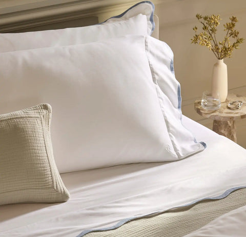 Signature Embellished Pillowcase Set White/Hydrangea Curved Edge