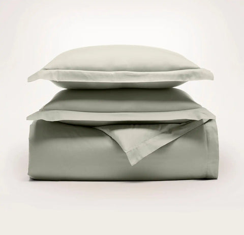 Percale Hemmed Duvet Set Sageleaf