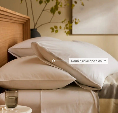 Percale Embellished Pillowcase Set White/Pewter/Oak Trielle