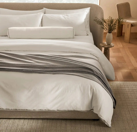 Percale Embellished Duvet Set White/Pewter/Oak Trielle