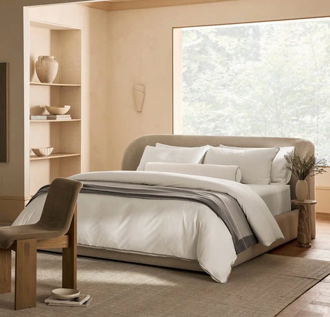 Percale Embellished Duvet Set White/Pewter/Oak Trielle