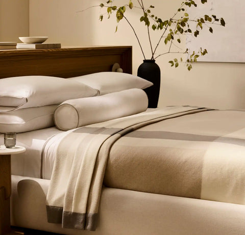 Fine Merino Wool Bed Blanket Cream/Pewter/Oak Trielle