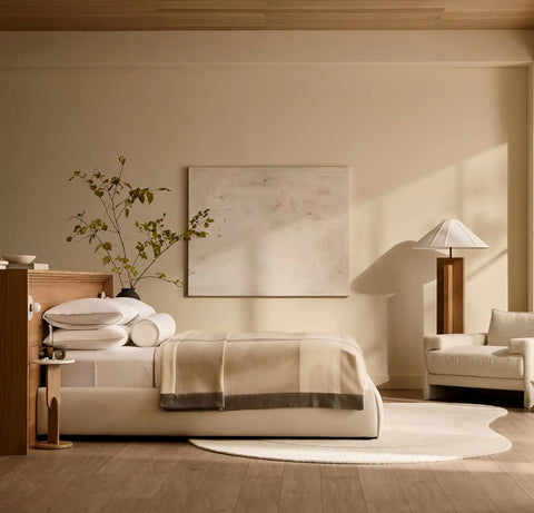 Fine Merino Wool Bed Blanket Cream/Pewter/Oak Trielle