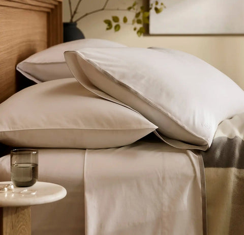Percale Embellished Sheet Set White/Pewter/Oak Trielle