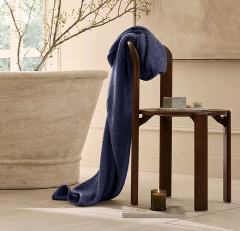 Turkish Ribbed Bath Sheet Coastal Navy