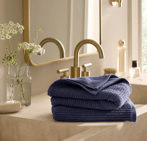 Turkish Ribbed Hand Towels (Pair) Coastal Navy