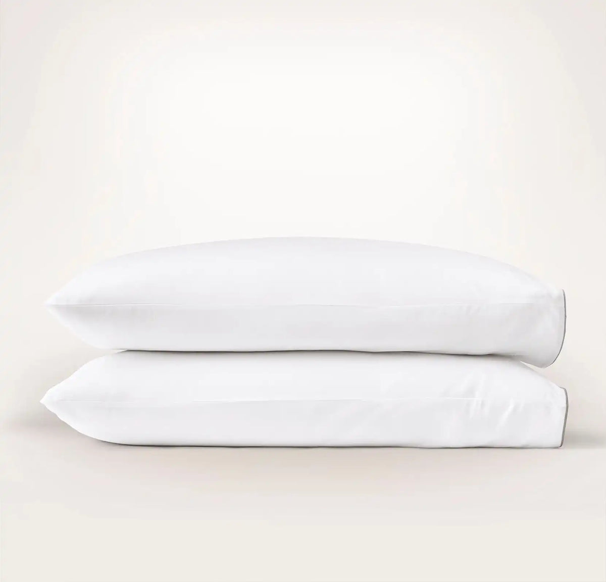 Percale Embellished Pillowcase Set White/Pewter Piped Edge