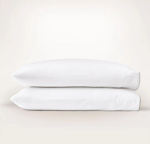 Percale Embellished Pillowcase Set White/Pewter Piped Edge