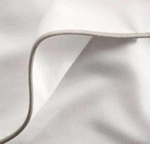 Percale Embellished Sheet Set White/Pewter Piped Edge