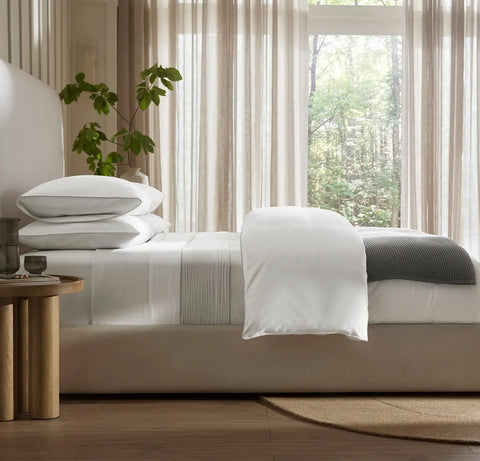 Percale Embellished Pillowcase Set White/Pewter Piped Edge