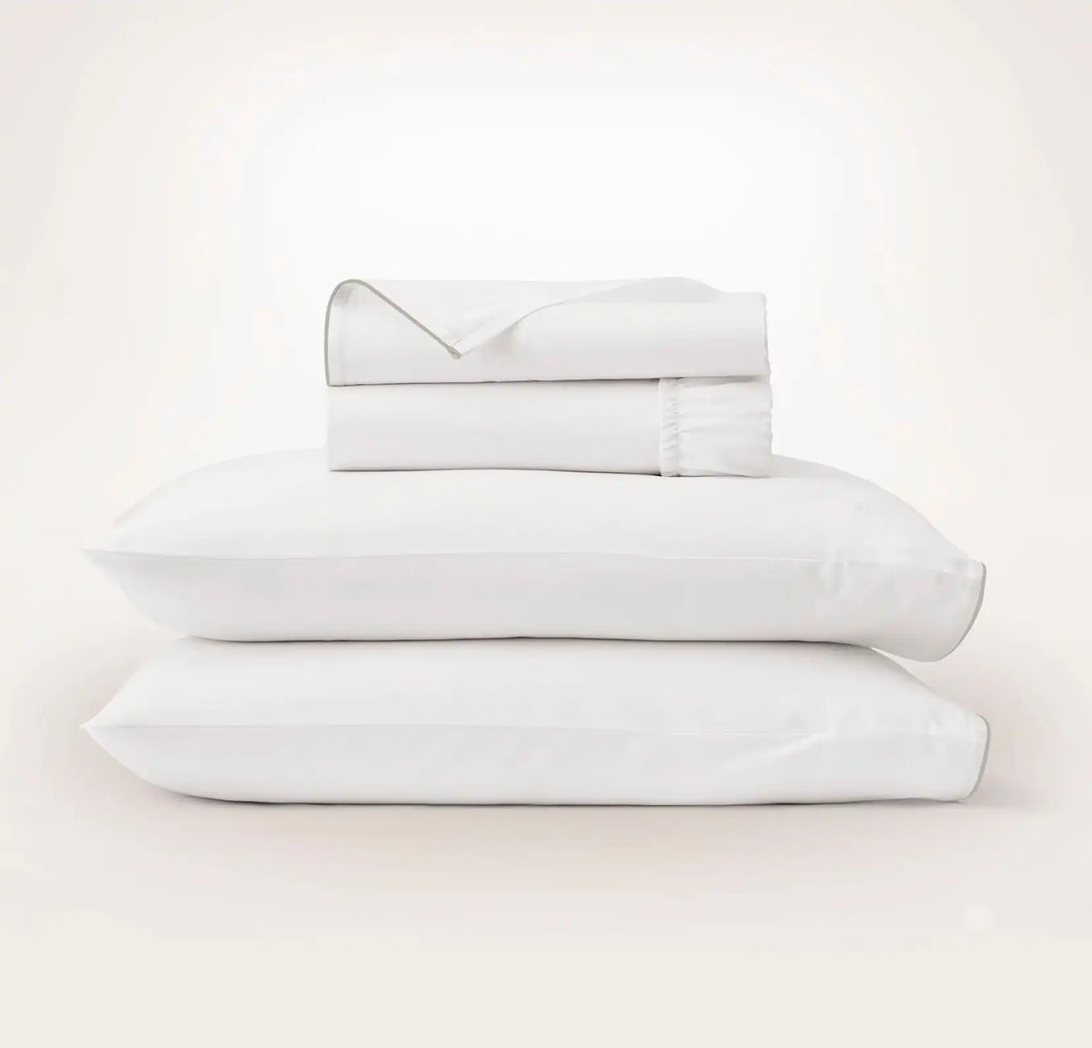 Signature Embellished Sheet Set White/Pewter Piped Edge